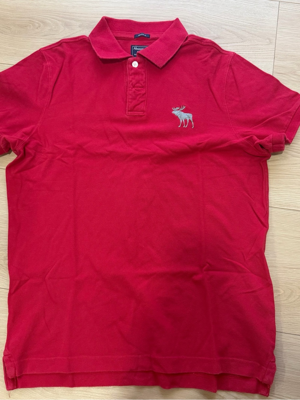 Abercrombie & Fitch Red Polo with Grey Moose Emblem